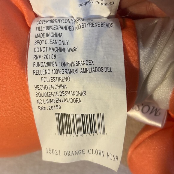 Moshi Microbead Nylon Spandex Clown Fish Pillow Plush 17" Brentwood Orange White - Picture 6 of 11